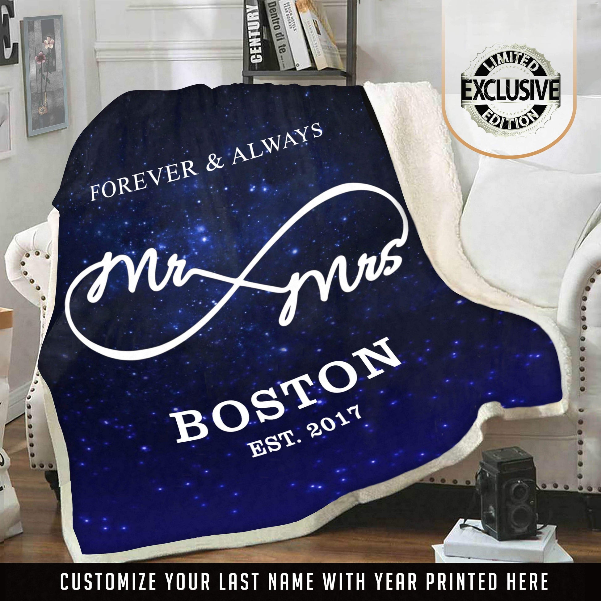 Mr & Mrs Personalized Blanket with Name & Wedding Year