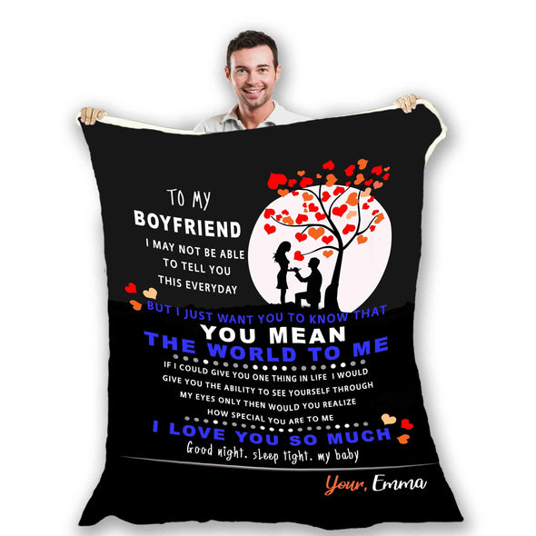 "To My Boyfriend You Mean The World To Me" Personalized Blanket for Boyfriend