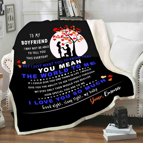 "To My Boyfriend You Mean The World To Me" Personalized Blanket for Boyfriend