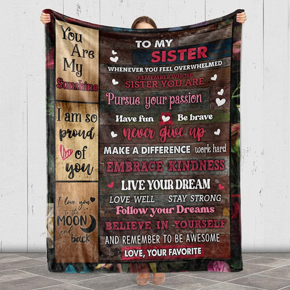 Personalized Blanket To My Sister Never Give Up Fleece Blanket