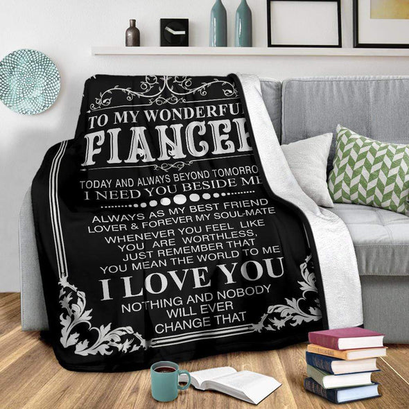 "To My Wonderful Fiancee" Fleece Blanket | White Personalized Fleece Blanket for Fiancé