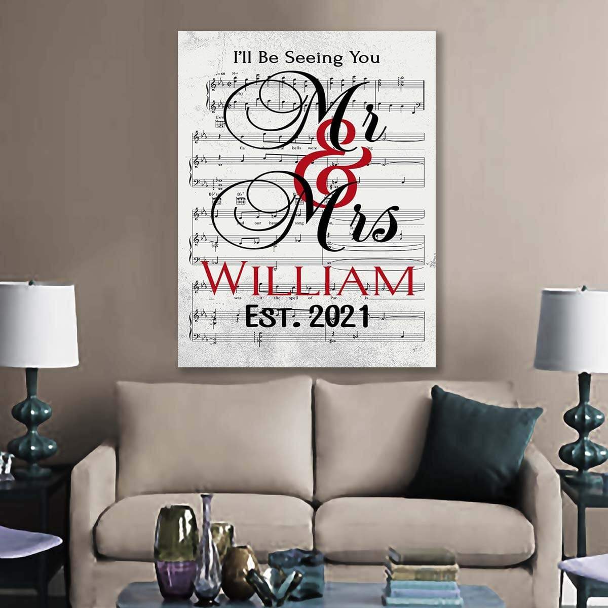 Personalized Canvas Mr. And Mrs. Customized Song Notes Canvas For Couples