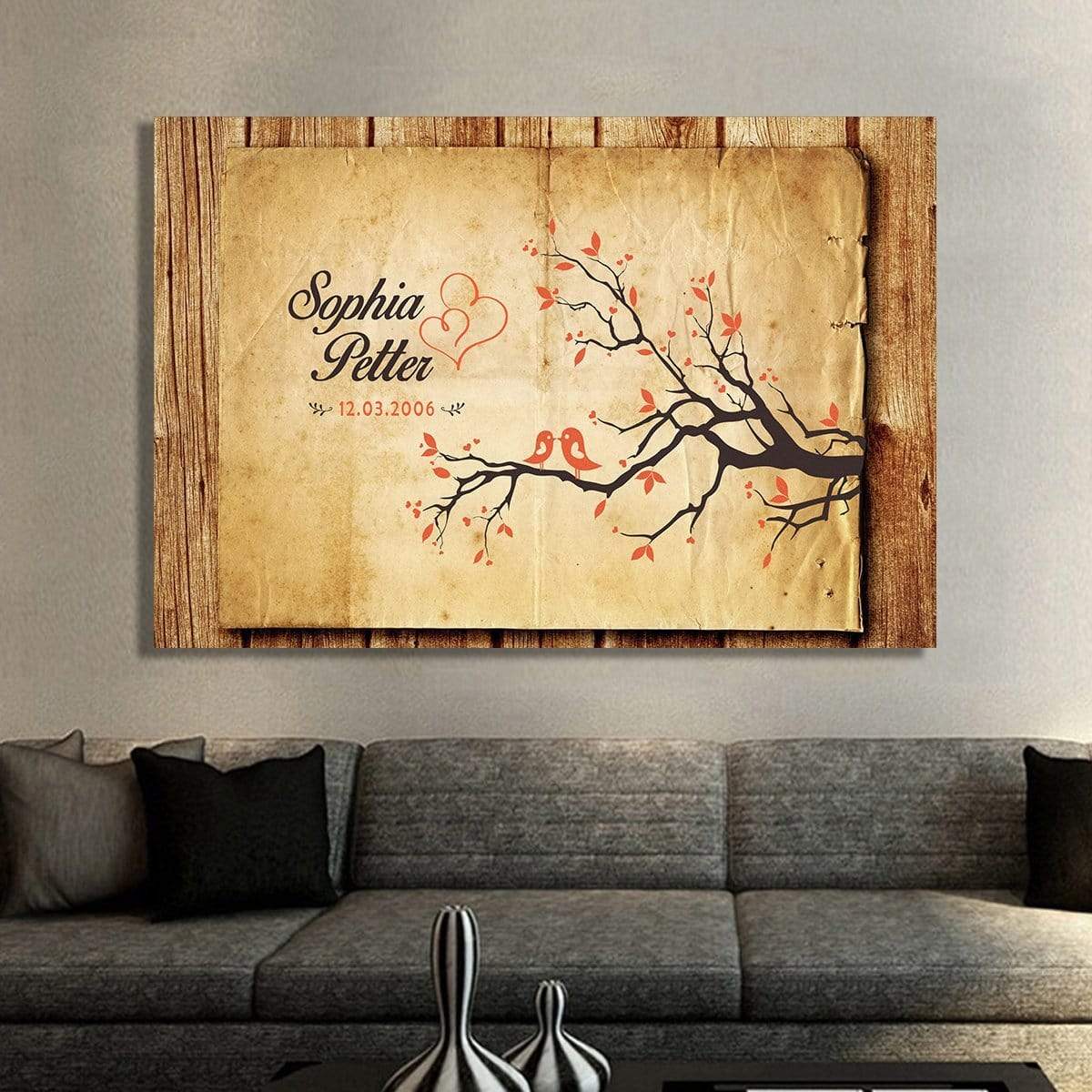 Wooden Piece Love Birds Custom Canvas