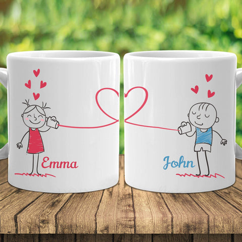 11Oz Personalized Coffee Mug For Couple With Tin Can Phone Design