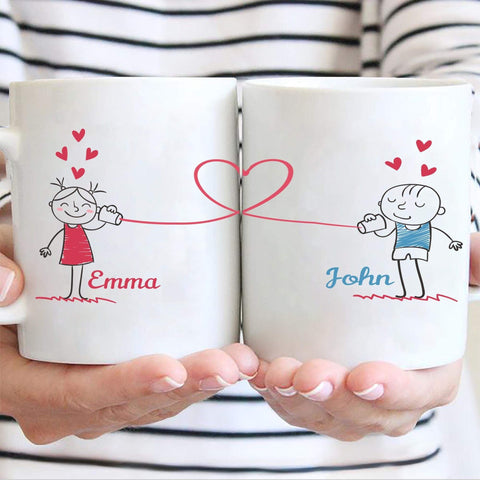 Personalized Coffee Mug For Couple With Tin Can Phone Design