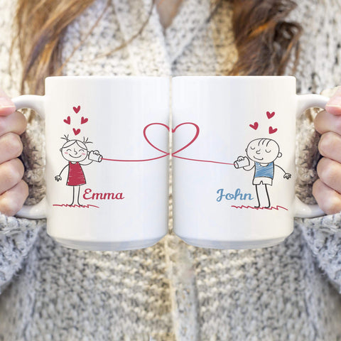 Personalized Coffee Mug For Couple With Tin Can Phone Design