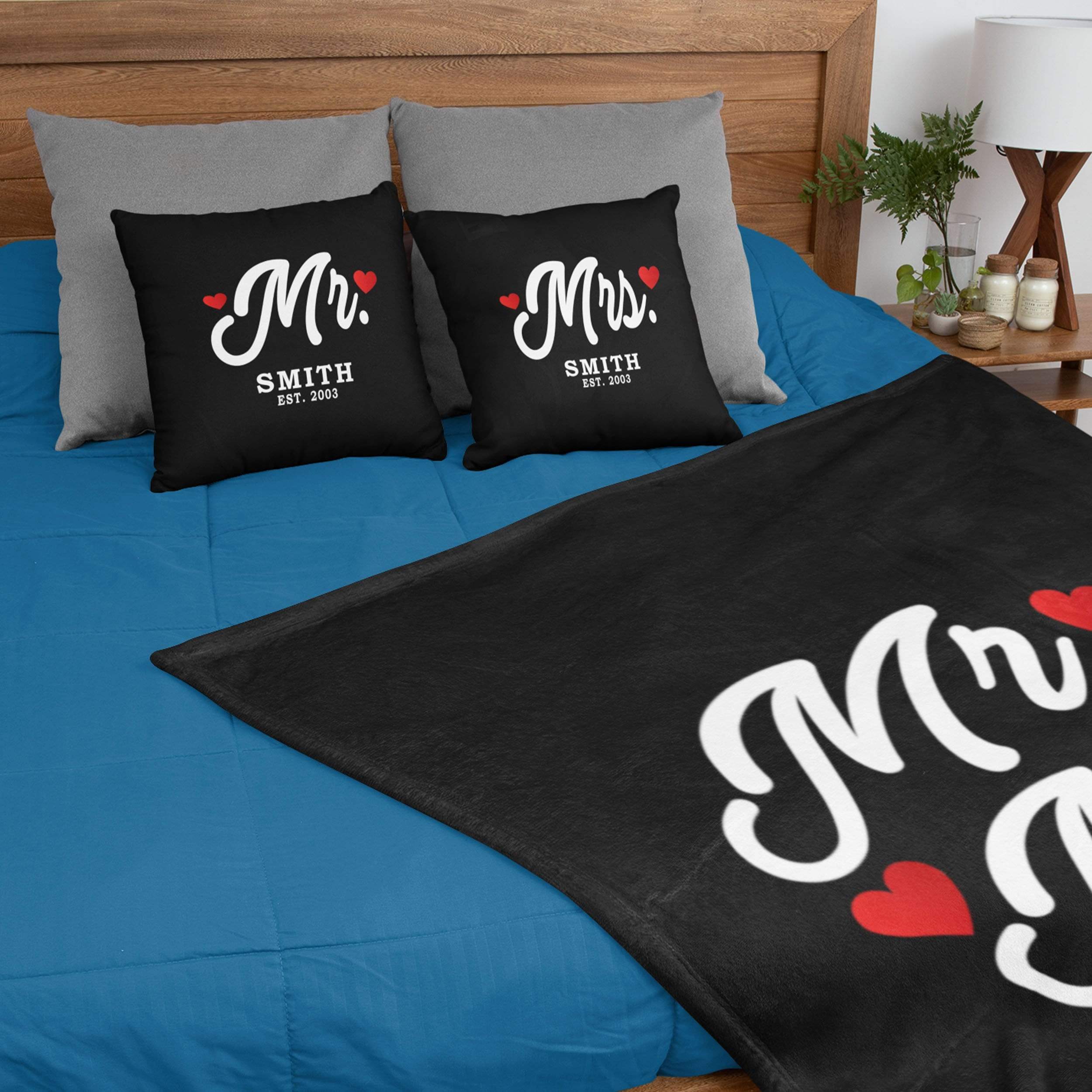 Mr and Mrs 18x18 Linen Pillow Set - Pillow Decor