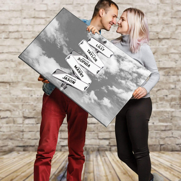 Sky View Personalized Black & White Canvas With Multi Names