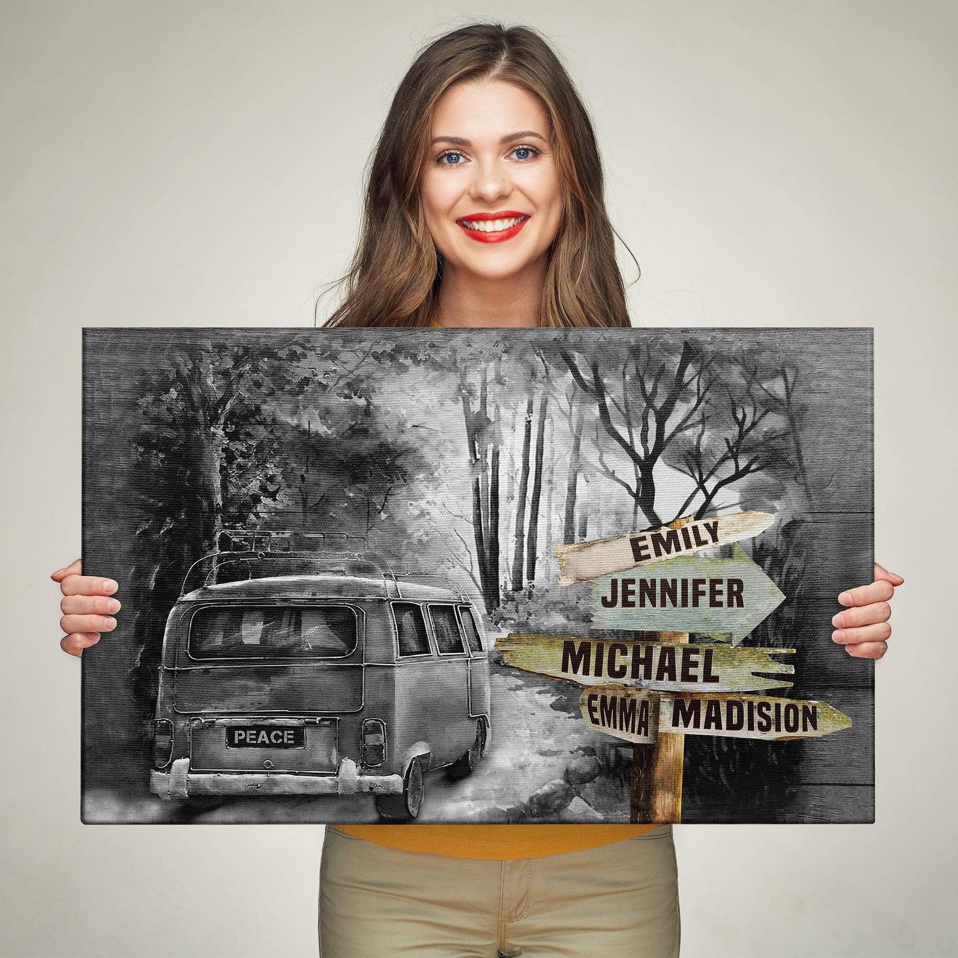 Street Sign Canvas Wanderlust Camping Black And White Custom Canvas With Multi Names