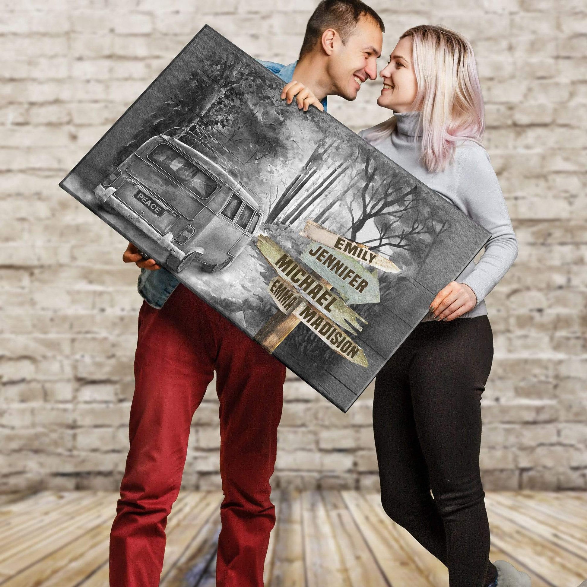 Street Sign Canvas Wanderlust Camping Black And White Custom Canvas With Multi Names