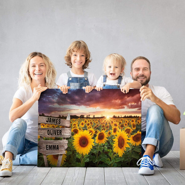 Sunflower Field Custom Canvas With Multi Names