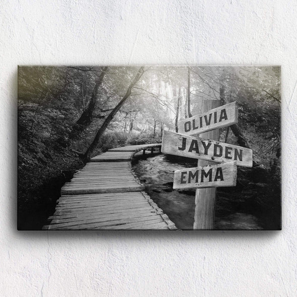 36" X 24" - BEST SELLER Woods Path Premium Canvas With Multi Names